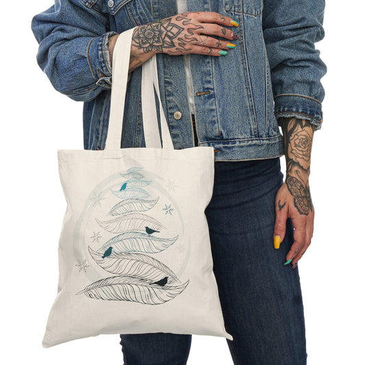 Blue Feather Christmas Tree Natural Tote Bag